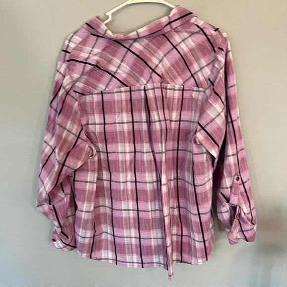 CJ Banks Purple Plaid Roll Tab Sleeve Button Down Shirt Plus Size 2X - Picture 3 of 7